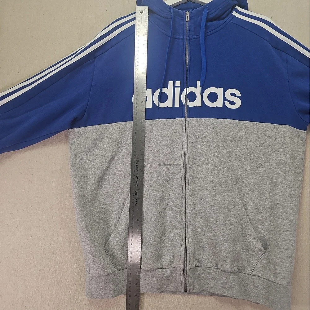 Adidas Essentials Men's XL Blue Gray Colorblock Full Zip Hooded Track Jacket